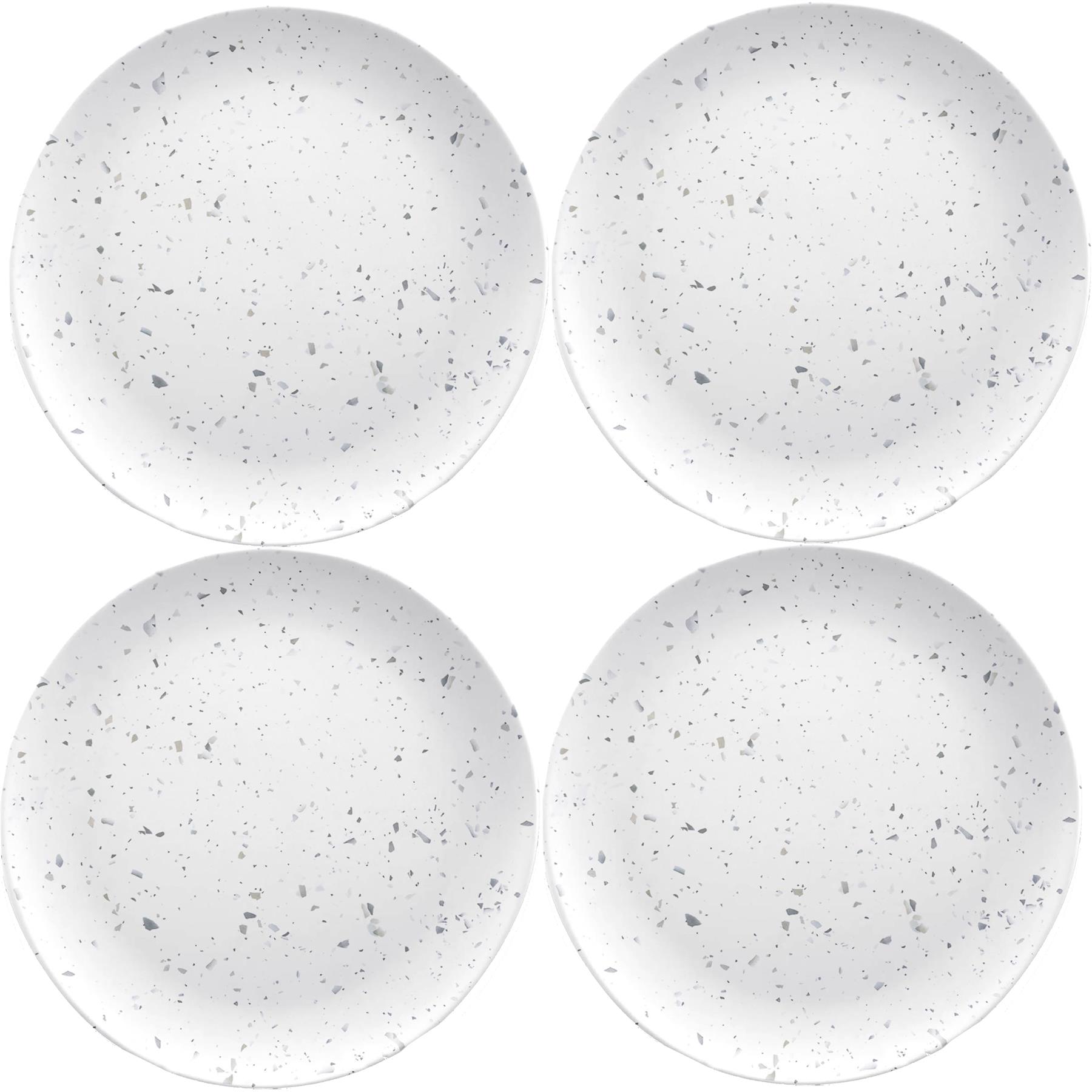 Epicurean White Terrazzo Outdoor/BBQ Melamine/Plastic Dinner Plates - Set of 4