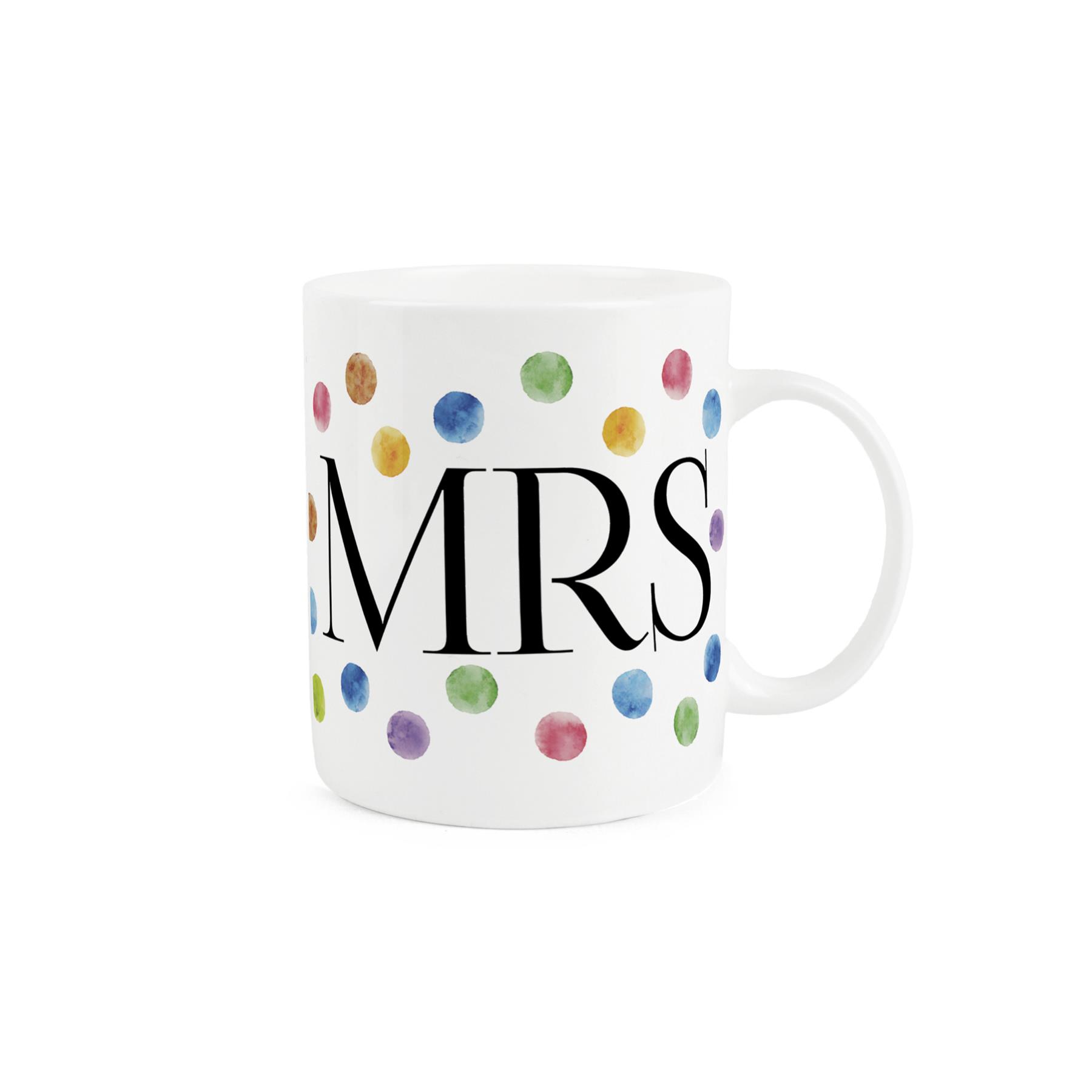 Polka Dots Mrs Mug - Rainbow Colourful Tea/Coffee Bone China Cup Gifts for Her