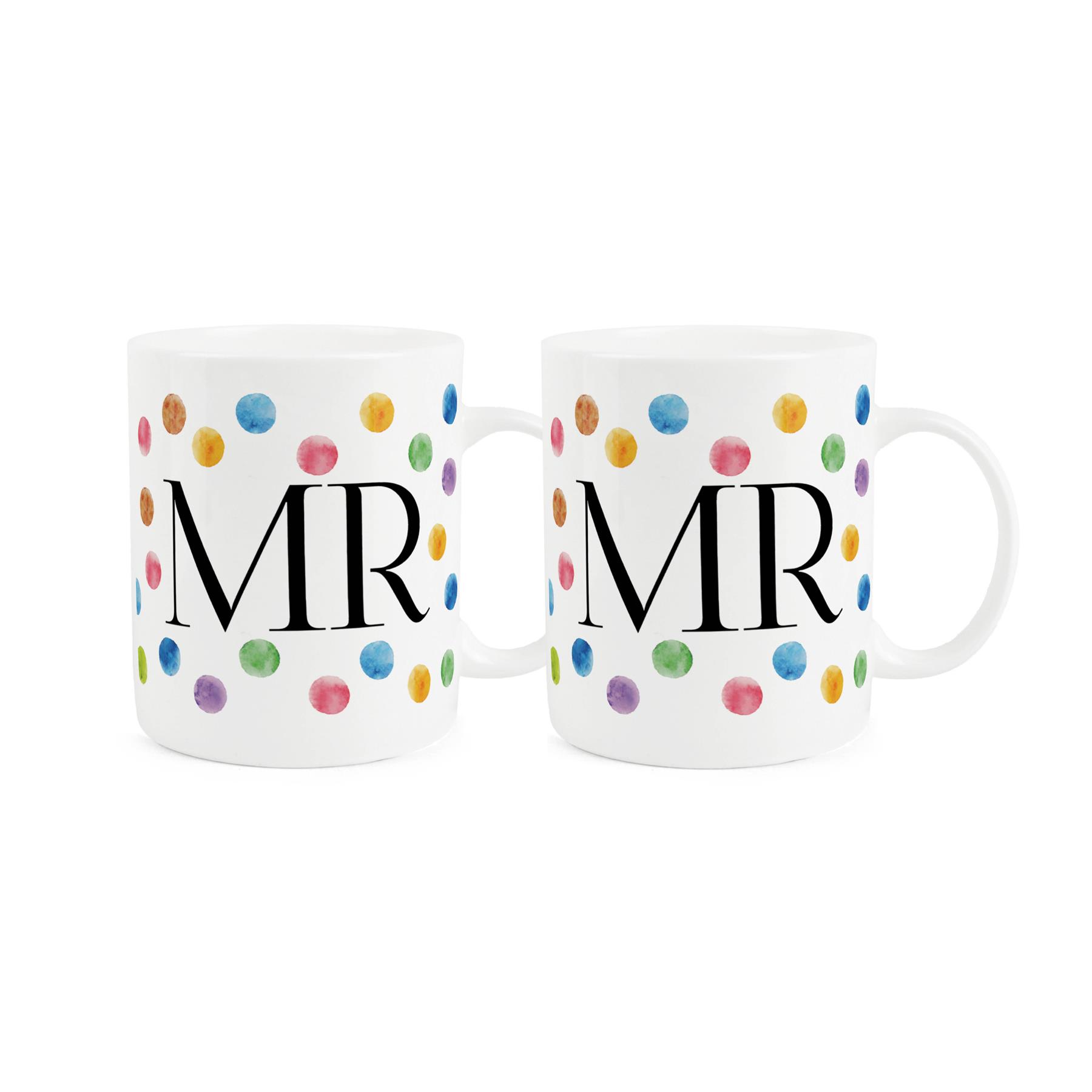 Polka Dots Mr & Mr Mugs Set - Colourful Bone China Cups Gifts for Couples