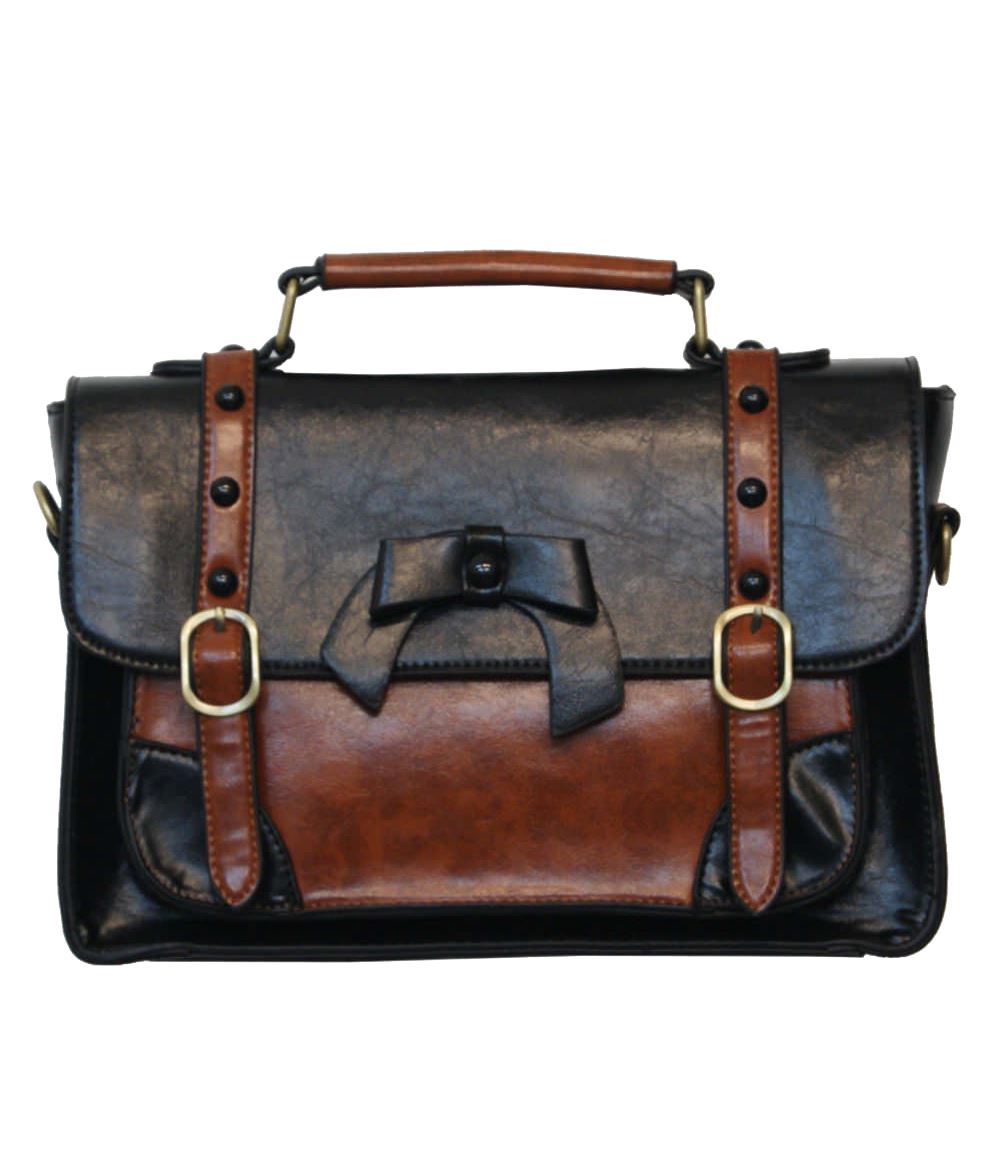 Banned Apparel Buckle with Bow Vintage Retro Faux Leather Satchel Shoulder Bag - Picture 1 of 17