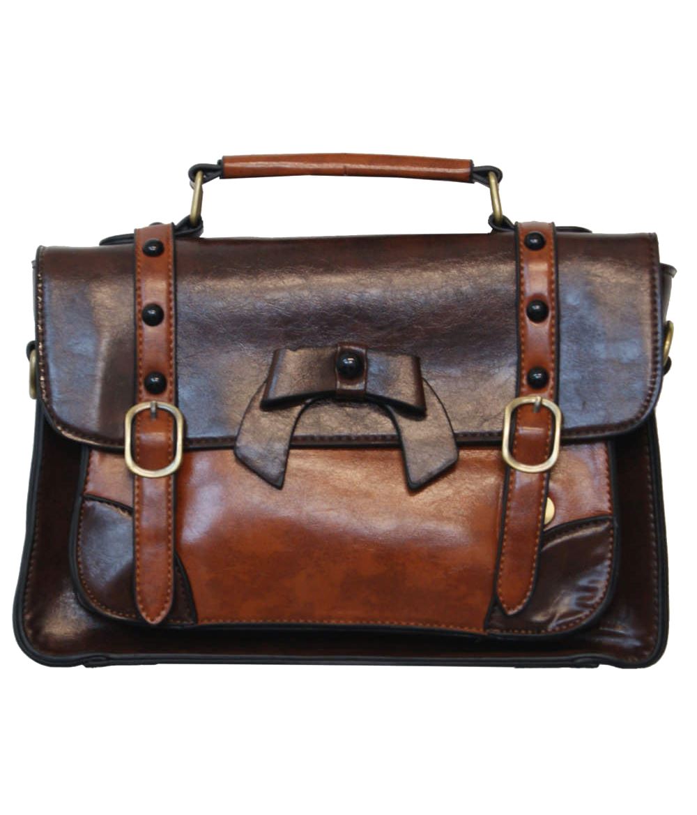 Banned Apparel Buckle with Bow Vintage Retro Faux Leather Satchel Shoulder Bag - Picture 14 of 17