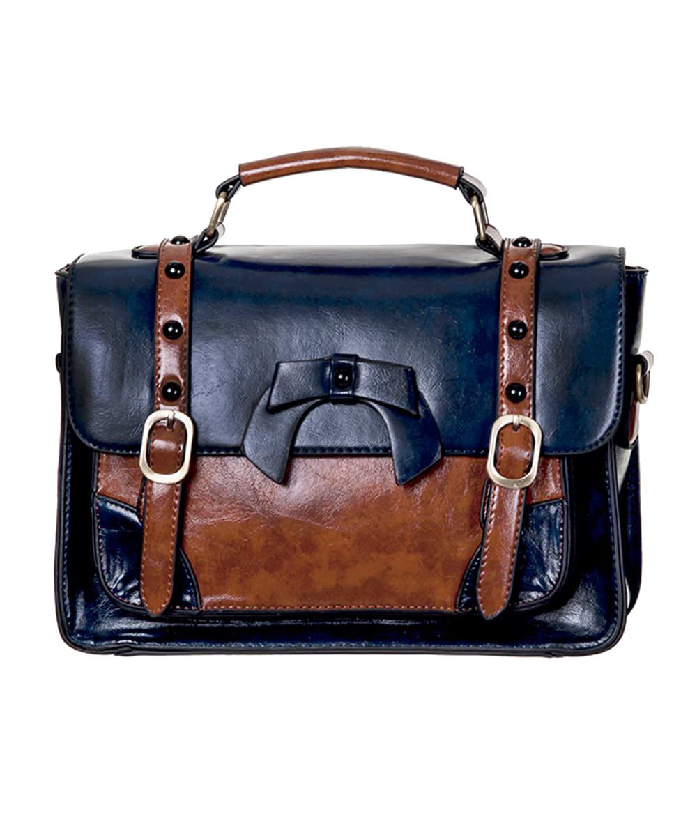Banned Apparel Buckle with Bow Vintage Retro Faux Leather Satchel Shoulder Bag - Picture 3 of 17