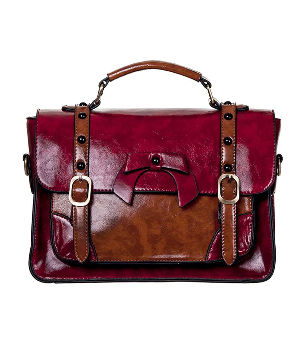 Banned Apparel Buckle with Bow Vintage Retro Faux Leather Satchel Shoulder Bag - Picture 10 of 17