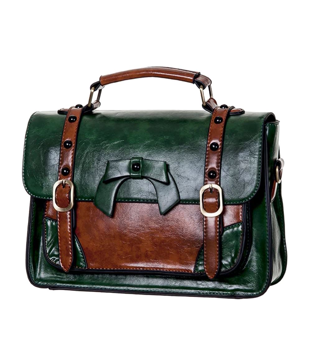 Banned Apparel Buckle with Bow Vintage Retro Faux Leather Satchel Shoulder Bag - Picture 6 of 17