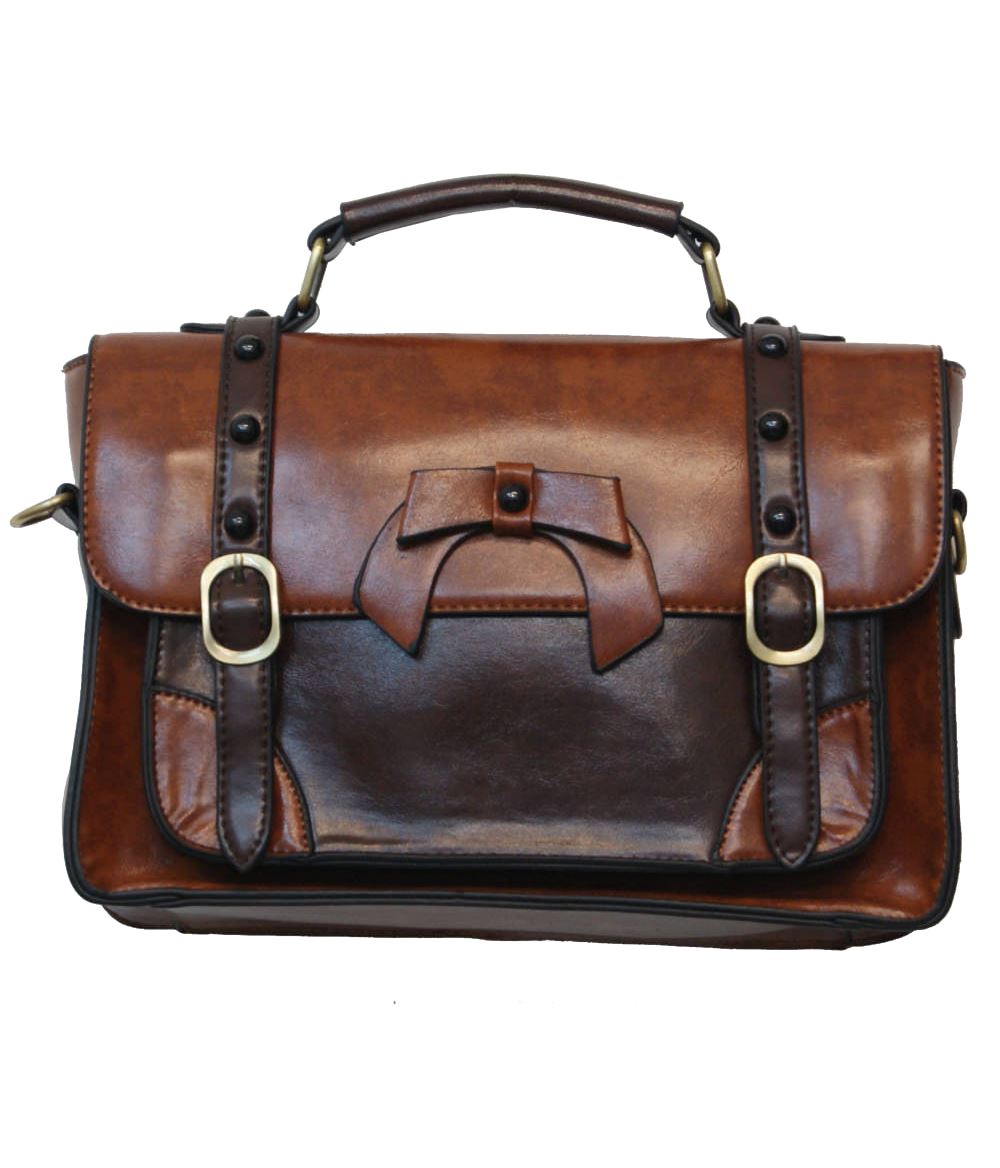 Banned Apparel Buckle with Bow Vintage Retro Faux Leather Satchel Shoulder Bag - Picture 16 of 17