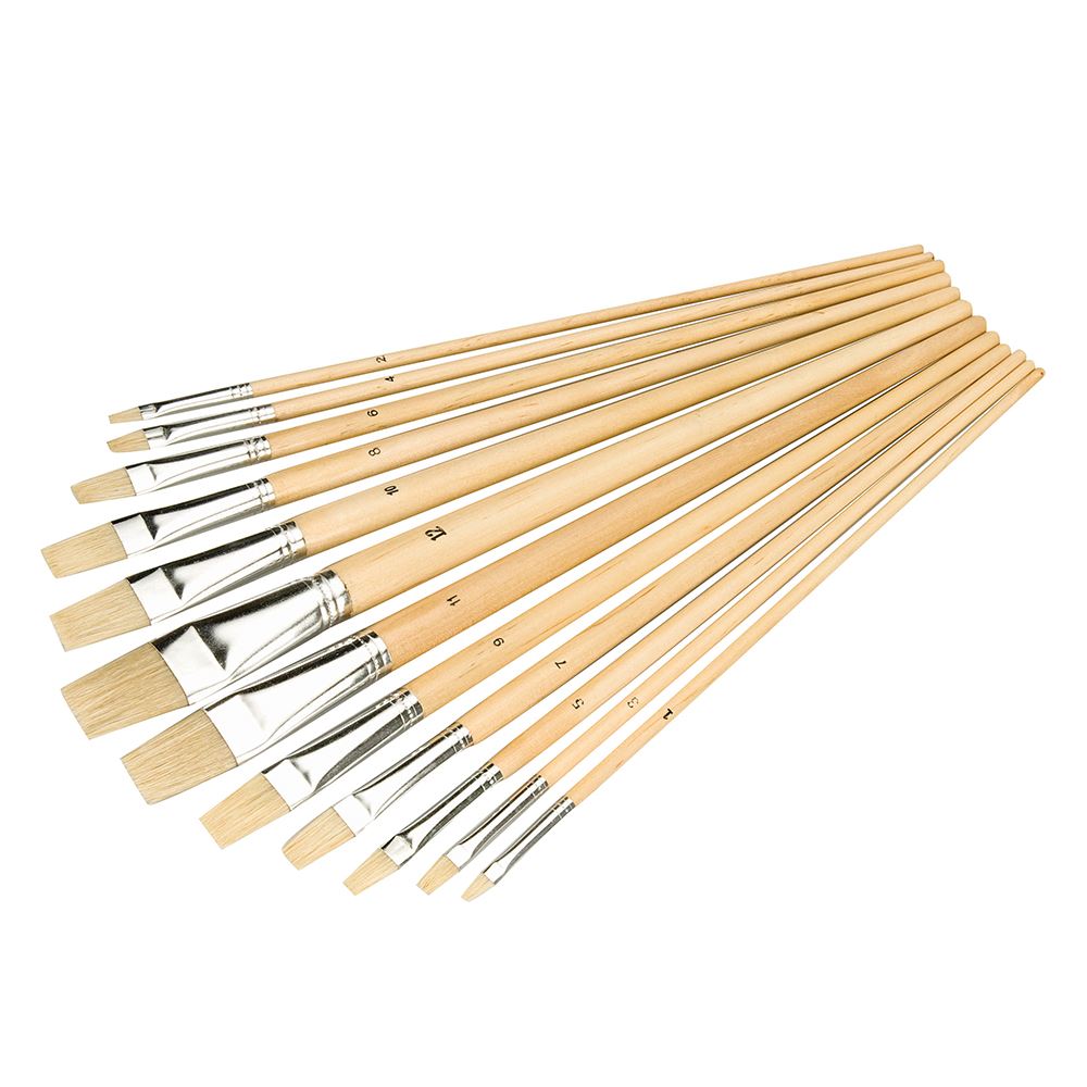 Silverline 12-Piece Flat Tip Artist Paint Brush Set - For Hobby, Models, Crafts & Detail Work
