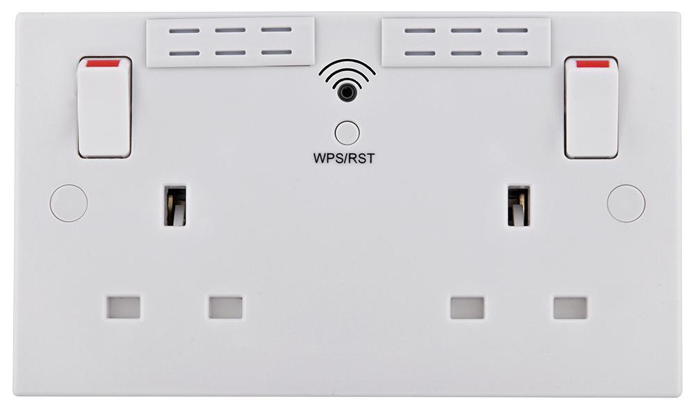 BG Electrical Presa Doppia 13A Con Interruttore, 2 Porte USB Ricarica Rapida 2.1A E Ripetitore Wi-Fi Integrato, Colore Bianco