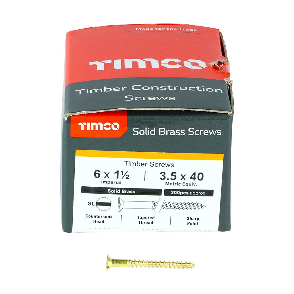 Timco Solid Brass Wood Timber Screws Slotted Countersunk Various Sizes Available - Picture 15 of 55