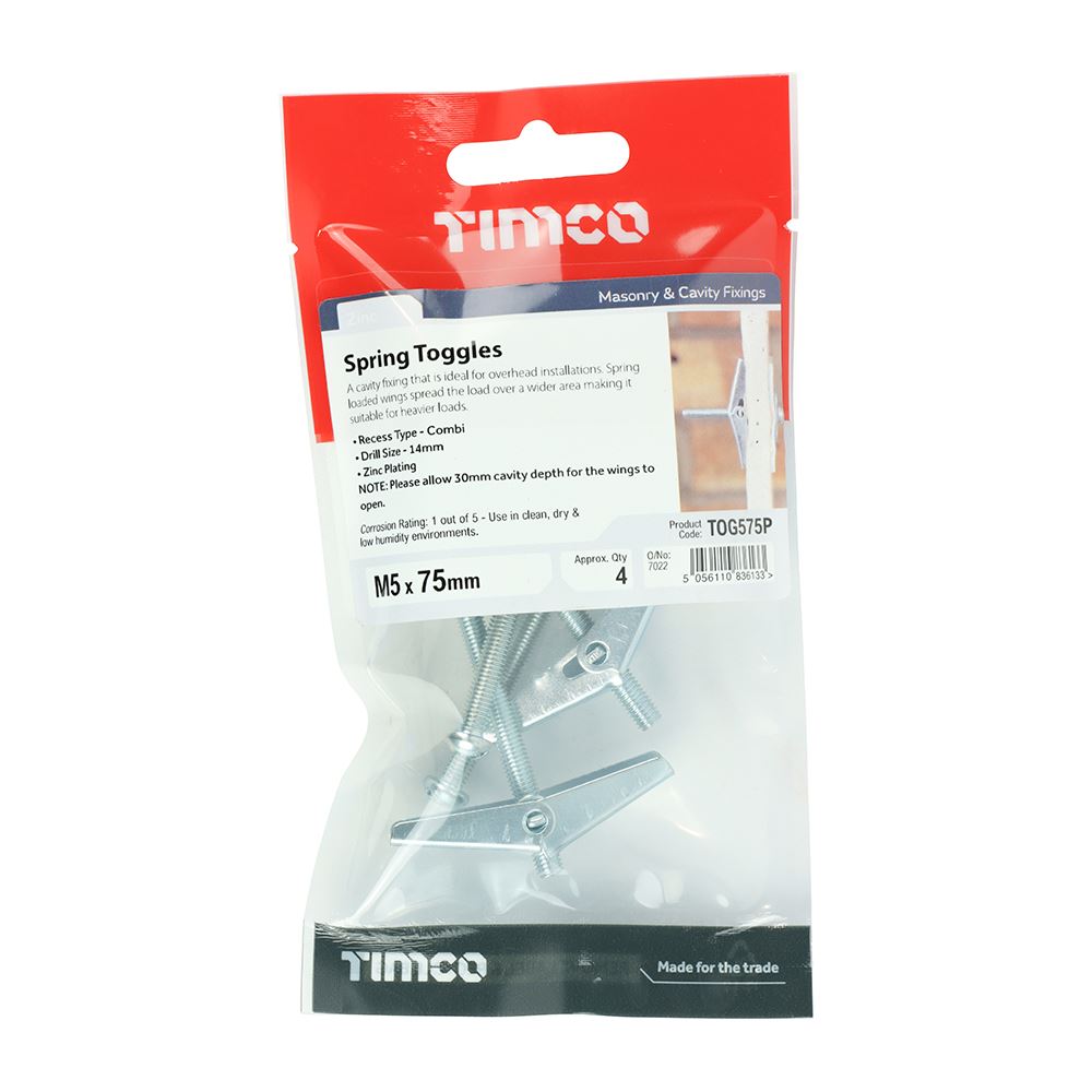 Timco - Spring Toggles - Ideal For Overhead Installations - Zinc. Various Sizes - Picture 11 of 19