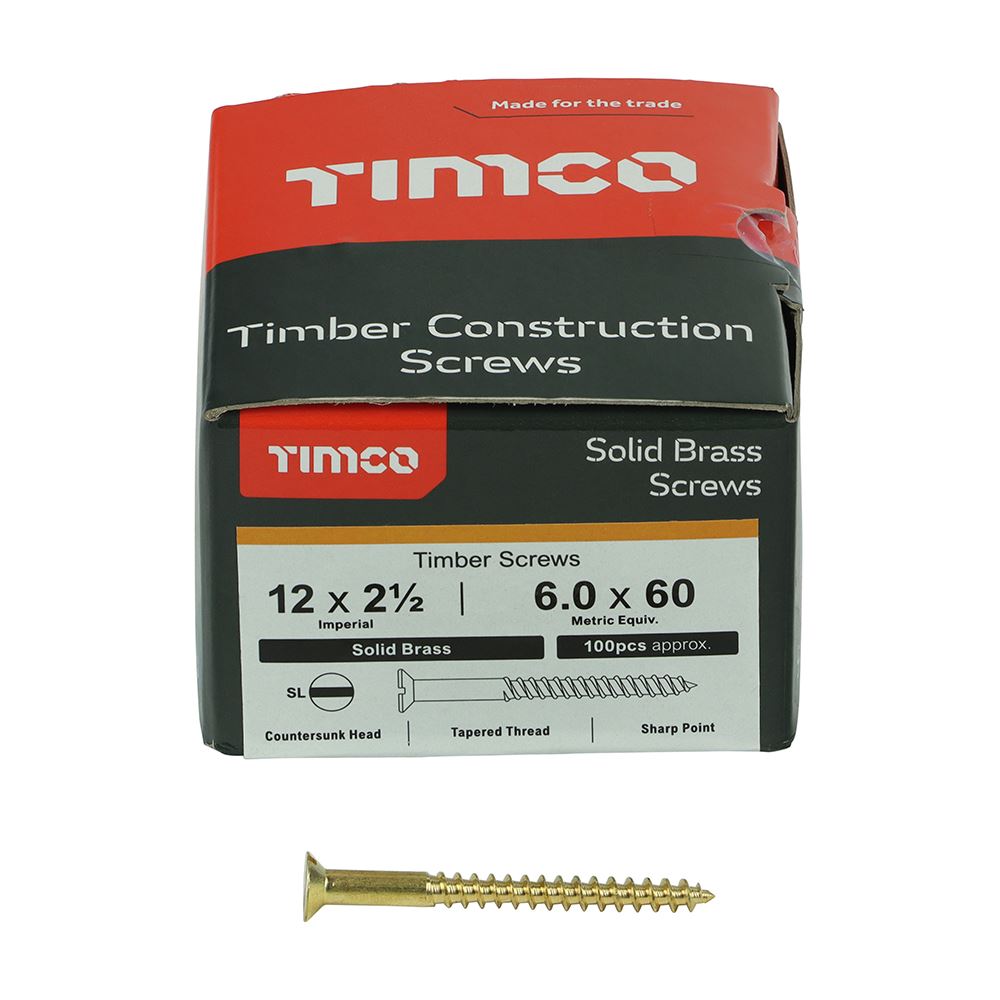 Timco Solid Brass Wood Timber Screws Slotted Countersunk Various Sizes Available - Picture 55 of 55
