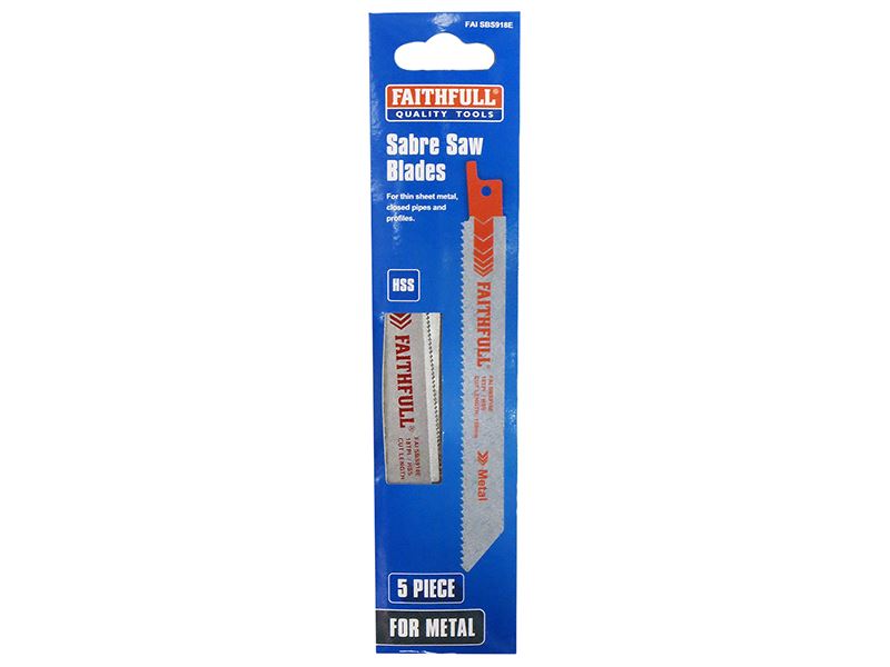 Faithfull Säbelsägeblätter S918E – 5er Pack, 150mm Länge, 18 TPI, Für Metall