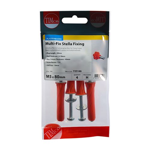 TIMCO Stella Fix Universal Anchors - M5 X 55mm For Plasterboard & Solid Materials
