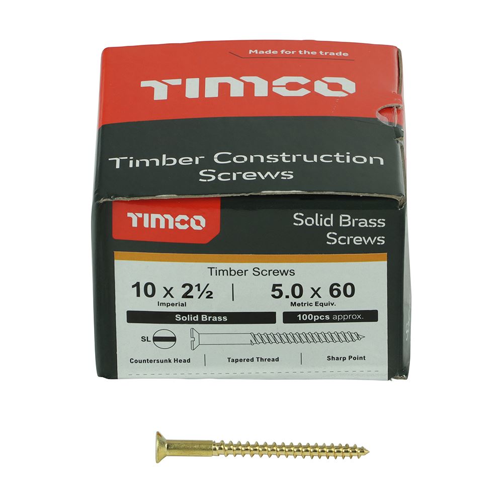 Timco Solid Brass Wood Timber Screws Slotted Countersunk Various Sizes Available - Picture 50 of 55