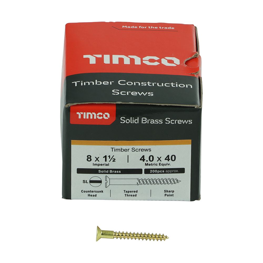 Timco Solid Brass Wood Timber Screws Slotted Countersunk Various Sizes Available - Picture 29 of 55