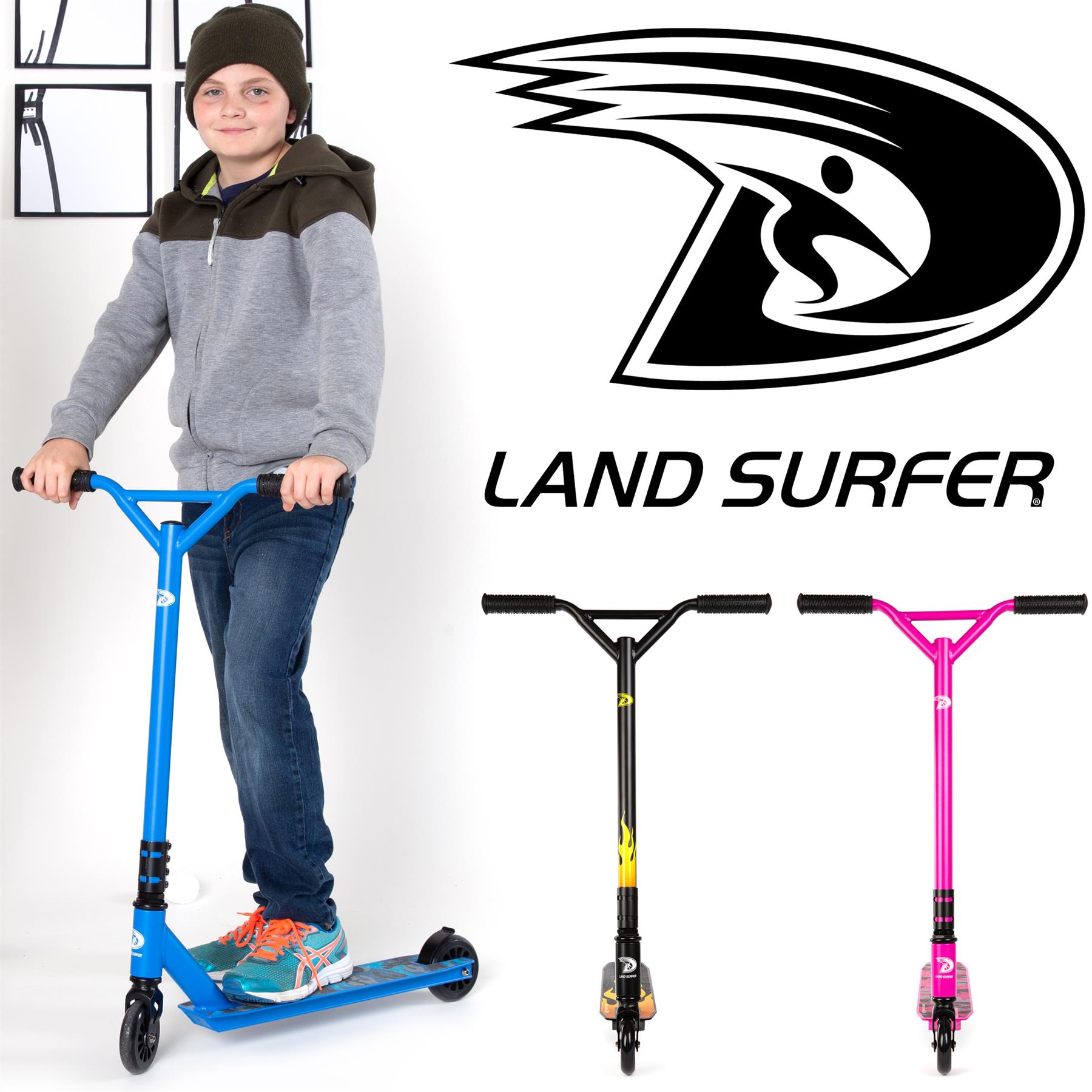 Kids Stunt Scooter Child 360 Degree Spin 2 Wheel Trick Scooter by Land Surfer - Picture 62 of 105