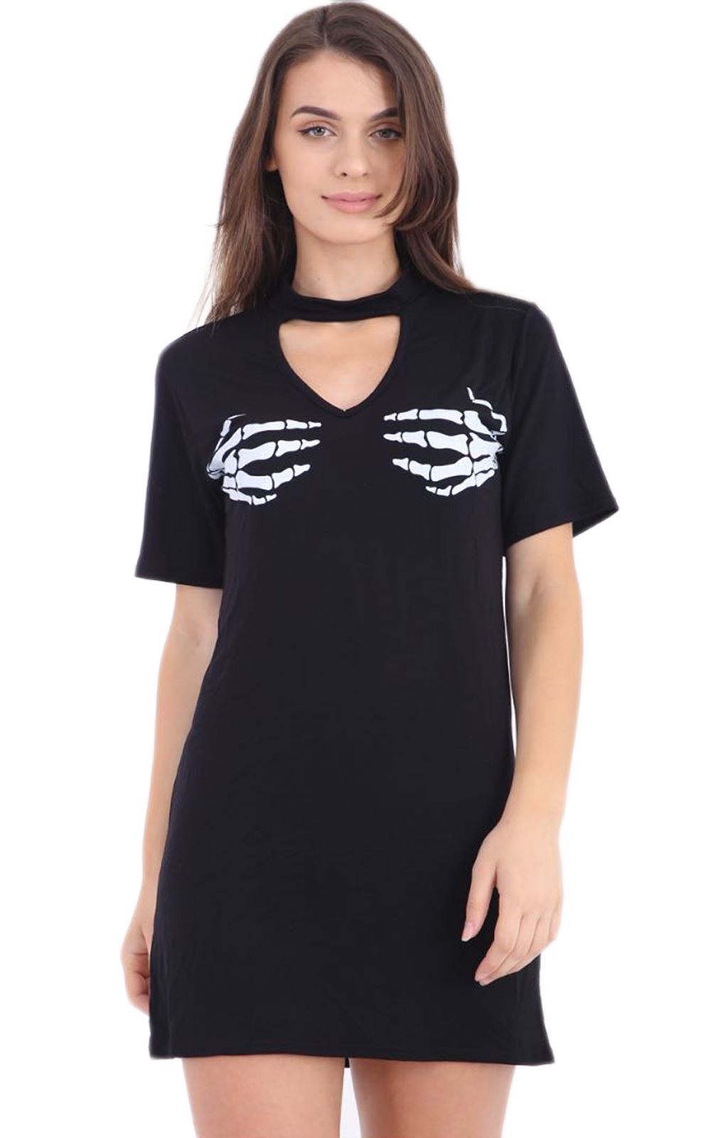 Halloween Choker Neck Pumpkin Print T Shirt