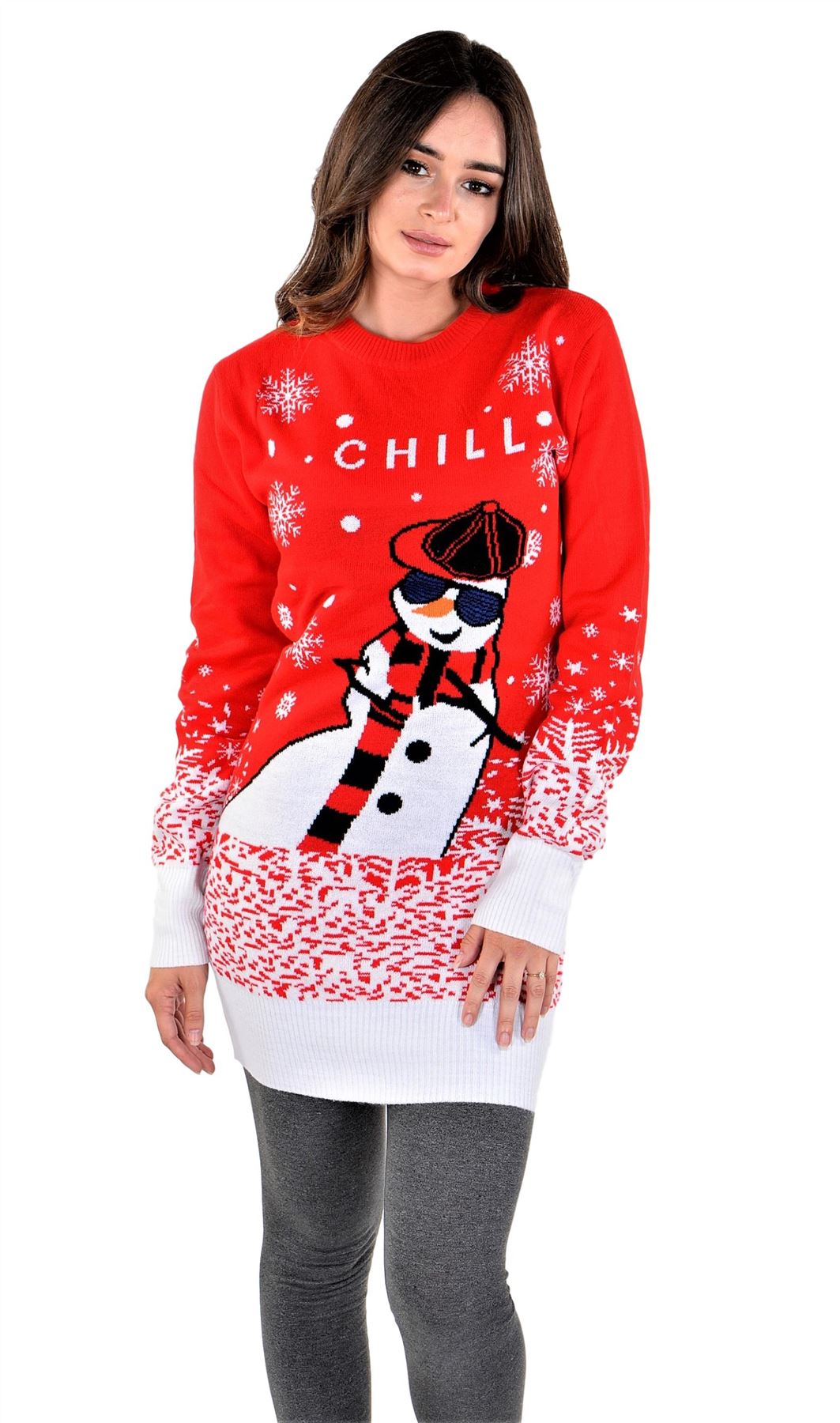 SOCAL LOOK Damen Pulloverkleid Chill Snowman Ugly Christmas - Bild 1 von 7