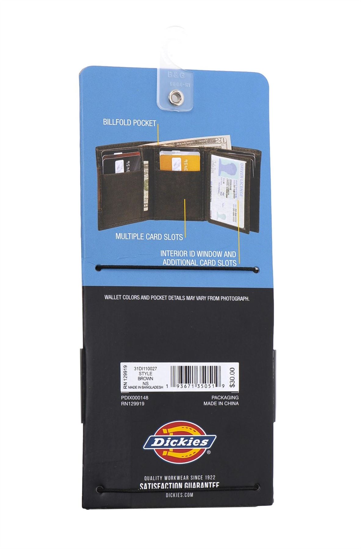 Dickies Men's Leather Extra Capacity Trifold Wallet