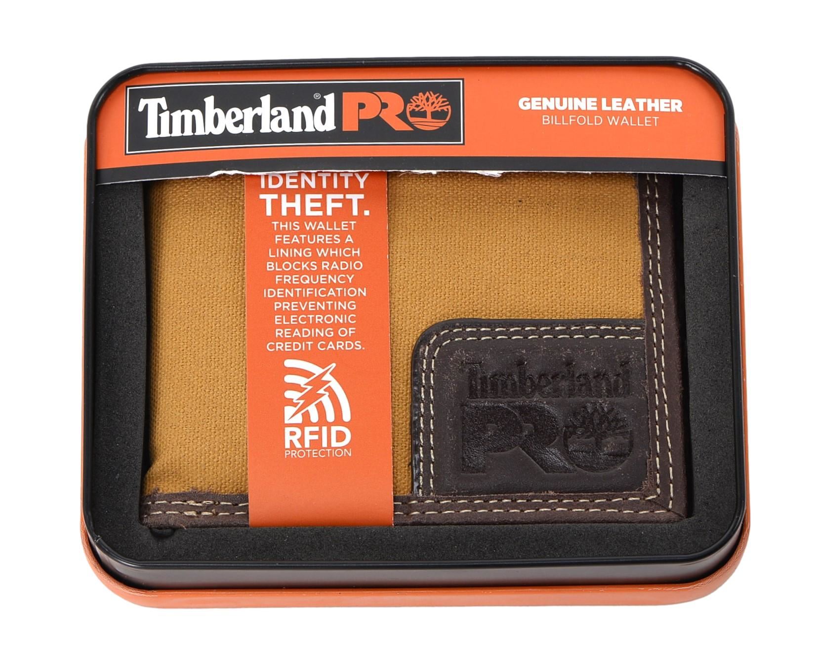Timberland PRO Men's Canvas Leather RFID Bifold Wallet with Back ID Window - Picture 13 of 17