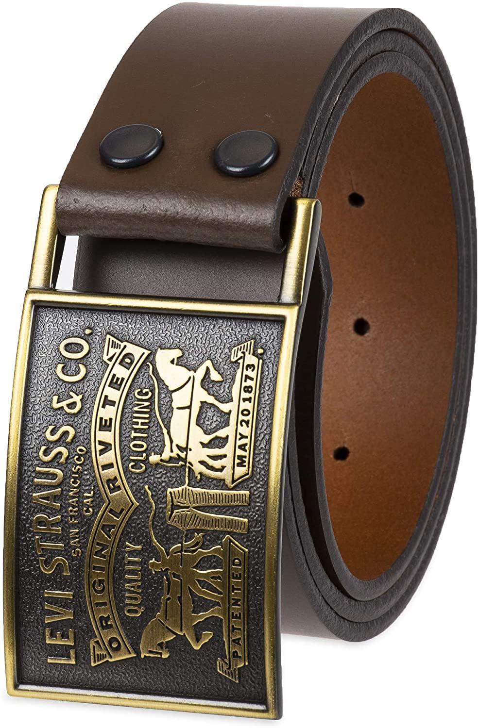 Levi&rsquo;s Men&rsquo;s Leather Jean Belt with Removable Plaque Buc