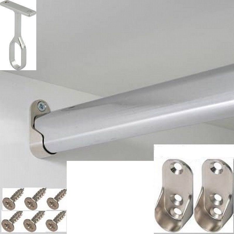 OVAL FULL KIT EXTRA STRONG WARDROBE CHROME HANGING RAIL MANY SIZES WITH SCREWS - Picture 3 of 11