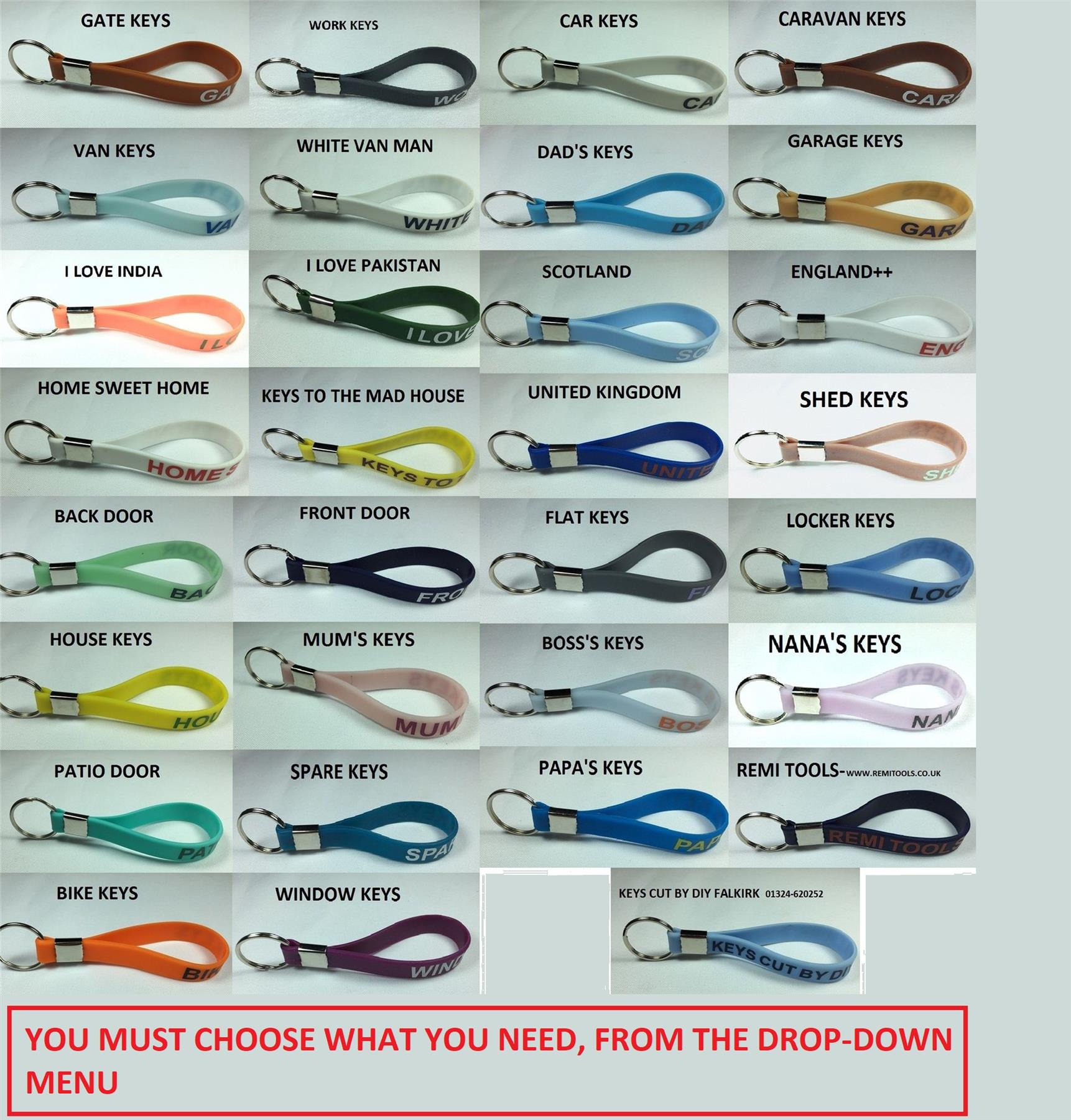 KEY RING LOOP FOB KEYRING WITH 31 TYPES OF MESSAGES ON KEY RINGS, HOME