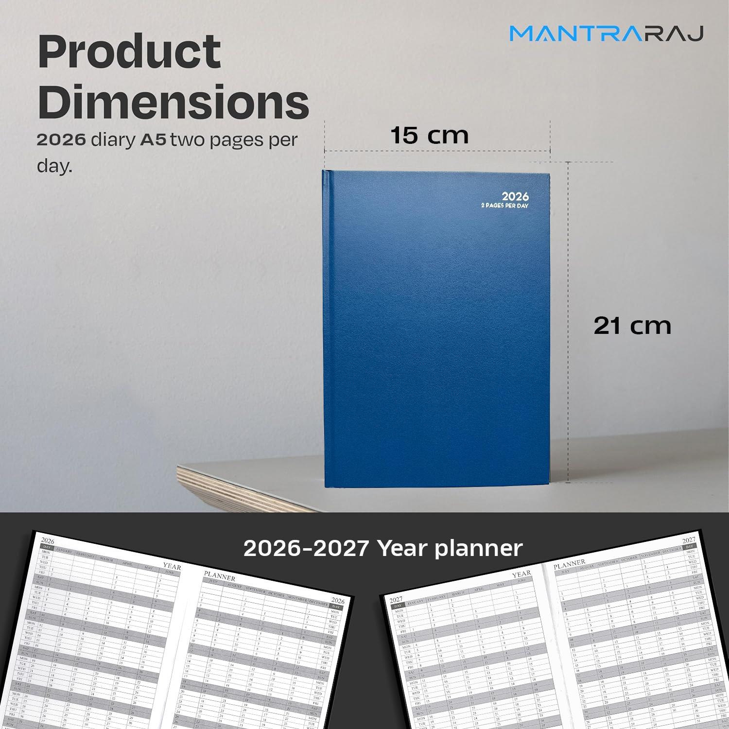 2026 Diary A5 Hardback 2 Pages Per Day Diary Casebound Classic Office Desk Diary - Picture 11 of 15