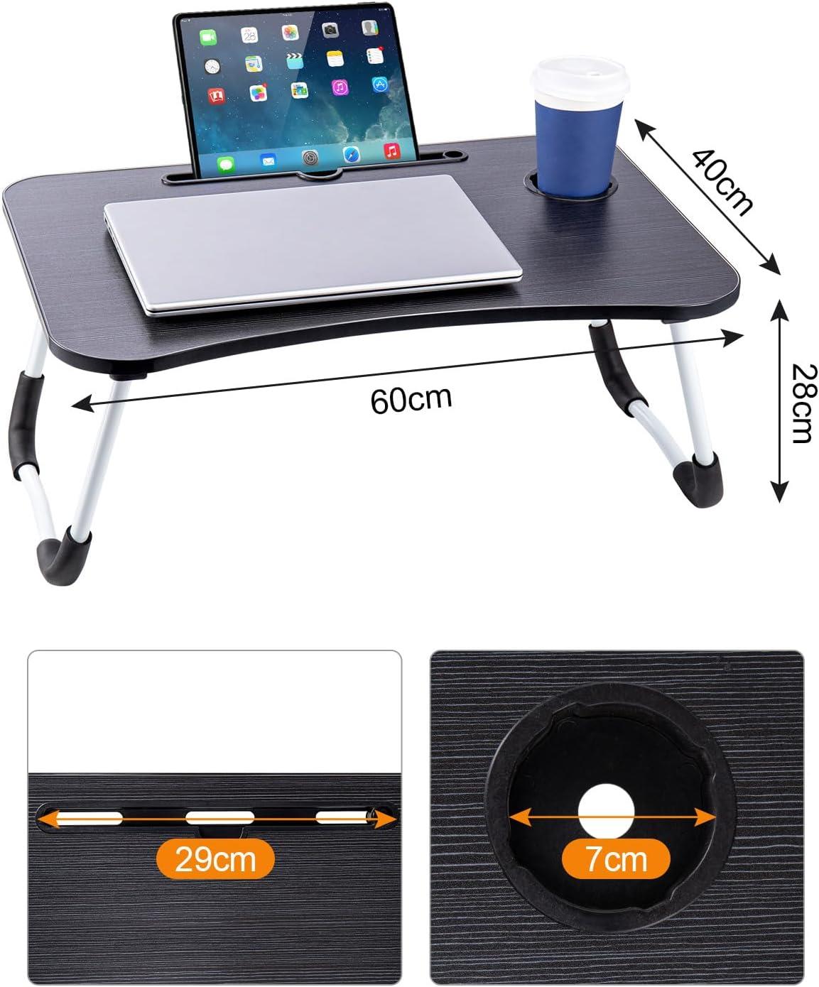 Laptop Bed Table Lap Standing Desk with Foldable Legs & Cup Slot Sofa Bed Stand - Picture 6 of 39