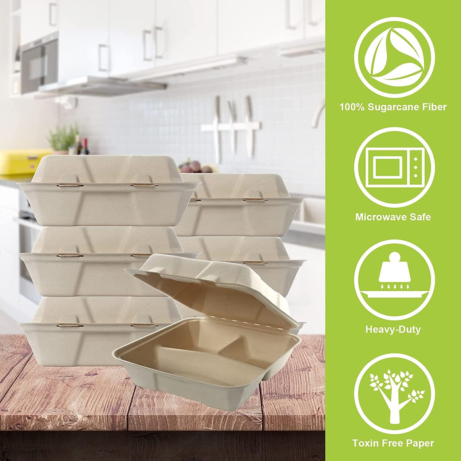 100% Compostable Clamshell Take Out Food Containers Bagasse 50 Pack - 450/1000ml - Picture 14 of 17