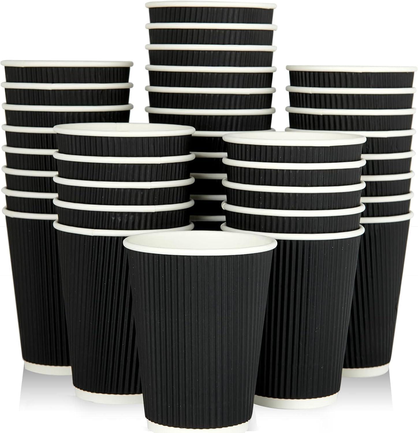 Black Disposable Coffee Cups Triple Wall Ripple Takeaway Drinks Paper Cups 12oz - Picture 25 of 40