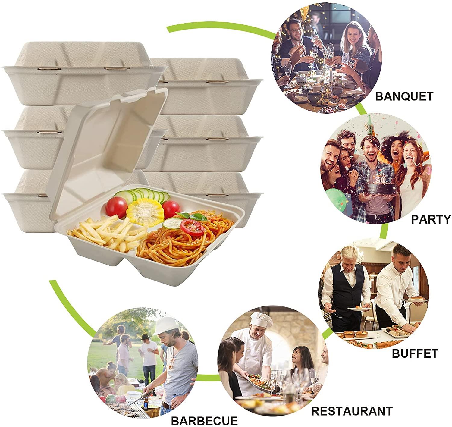 100% Compostable Clamshell Take Out Food Containers Bagasse 50 Pack - 450/1000ml - Picture 15 of 17