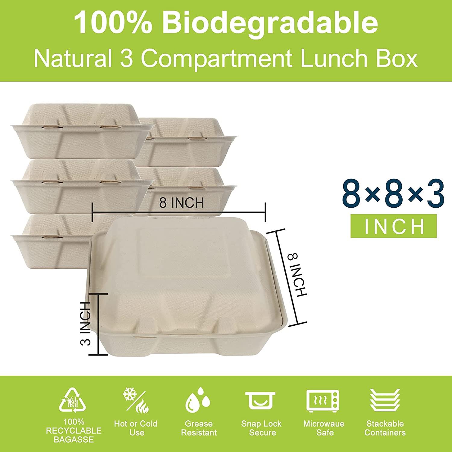 100% Compostable Clamshell Take Out Food Containers Bagasse 50 Pack - 450/1000ml - Picture 13 of 17