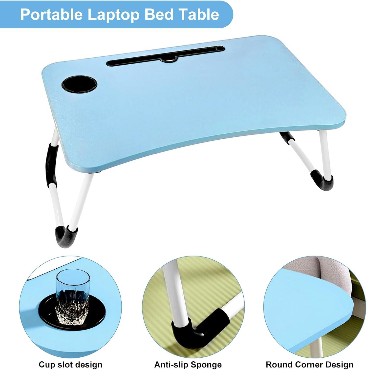 Laptop Bed Table Lap Standing Desk with Foldable Legs & Cup Slot Sofa Bed Stand - Picture 14 of 39