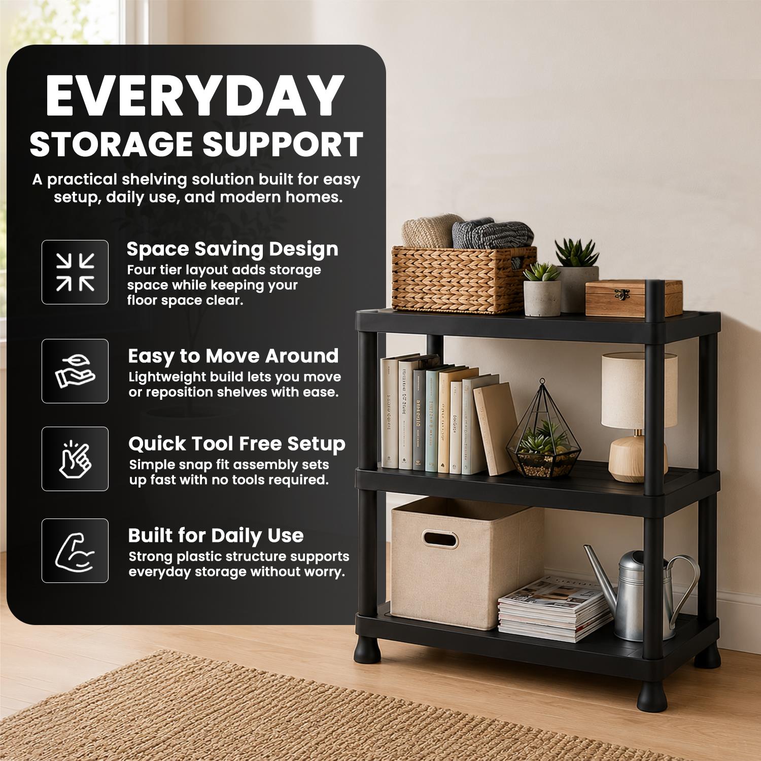 3/4/5 Tier Plastic Shelving Home Storage Heavy Duty Garage Racking Organiser - Produktbild 5