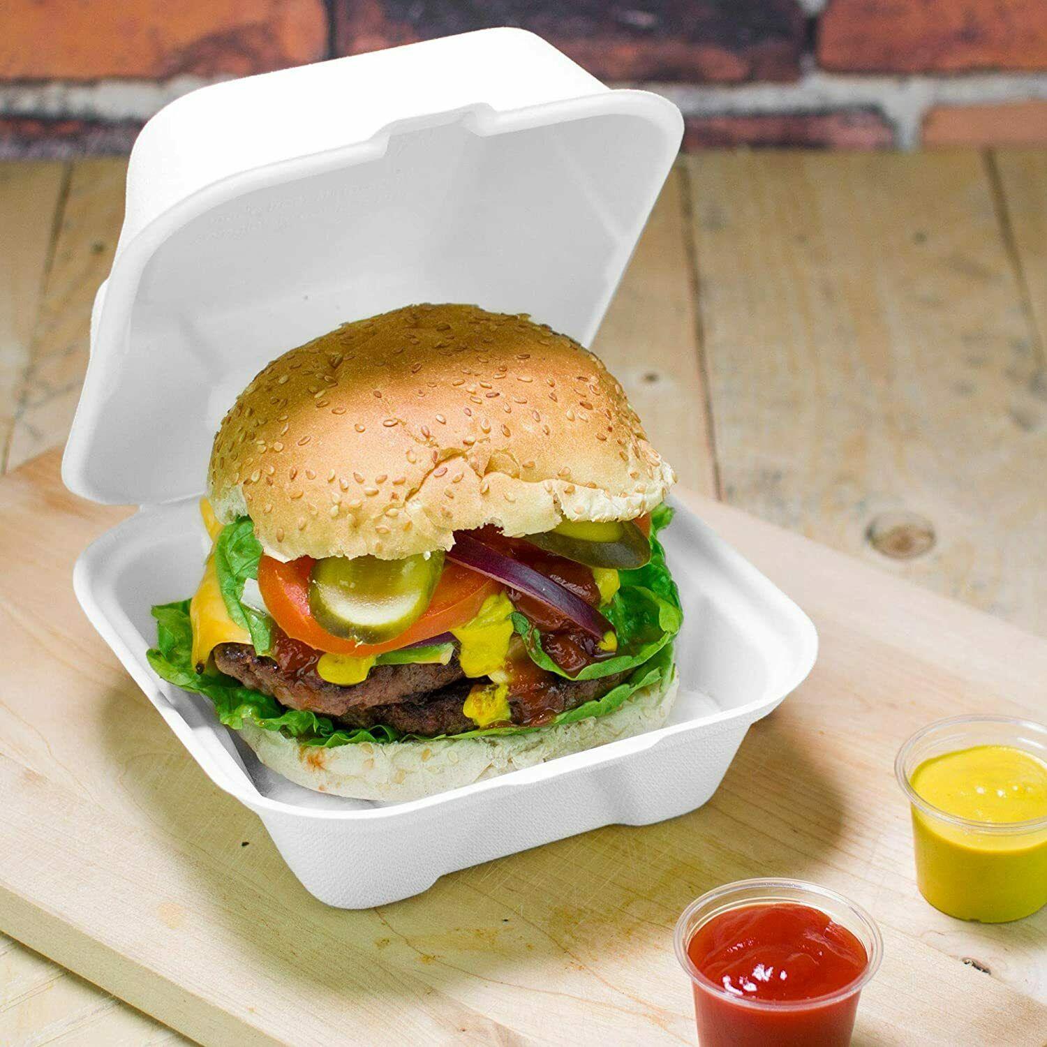 100% Compostable Clamshell Take Out Food Containers Bagasse 50 Pack - 450/1000ml - Picture 9 of 17
