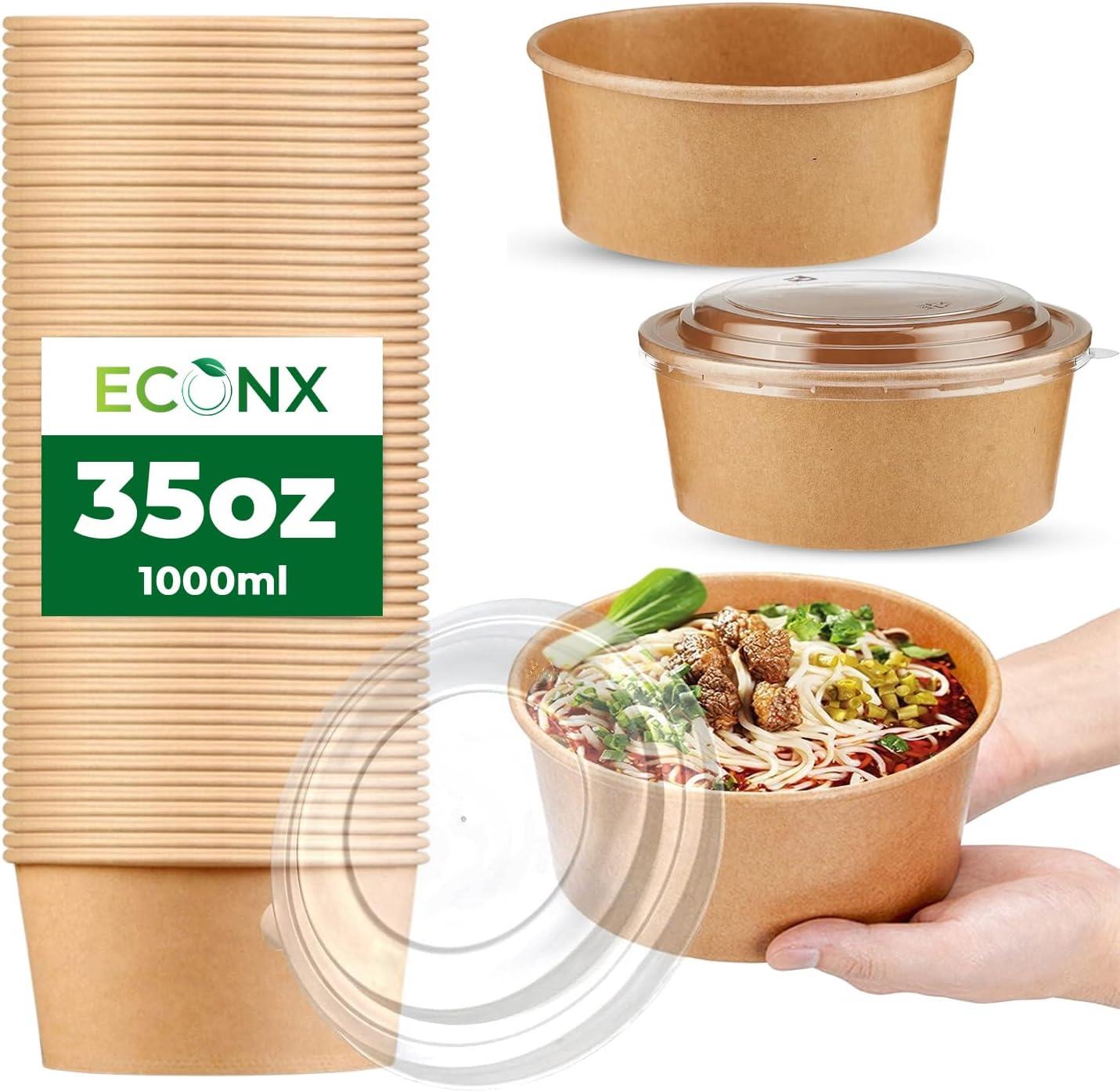 Disposable Kraft Salad Paper Bowls with Lids Takeaway Food Bowls Soup Containers - Picture 19 of 32