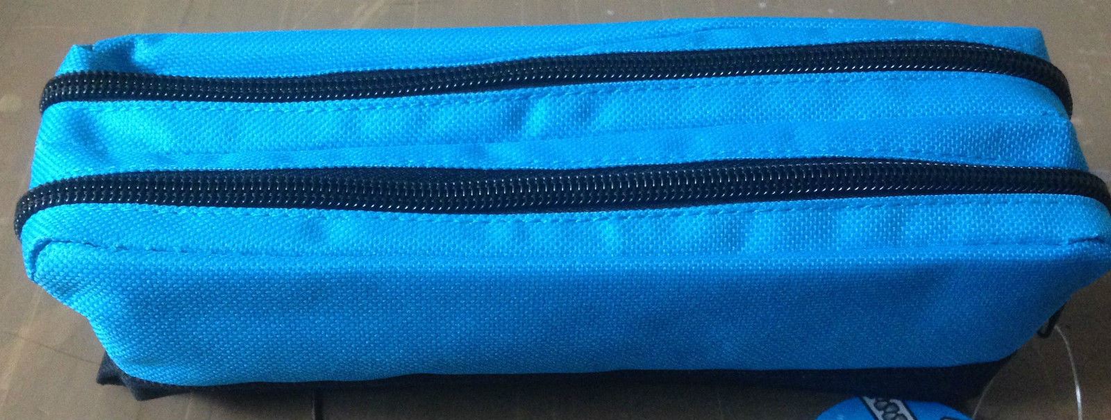 Double Pocket Zip Rectangular Large Fabric Pencil Case Assorted Colours School - Picture 3 of 5