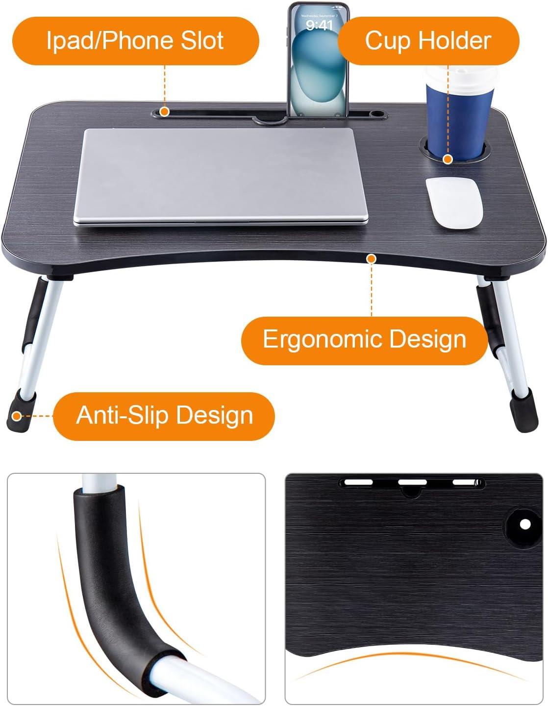 Laptop Bed Table Lap Standing Desk with Foldable Legs & Cup Slot Sofa Bed Stand - Picture 7 of 39