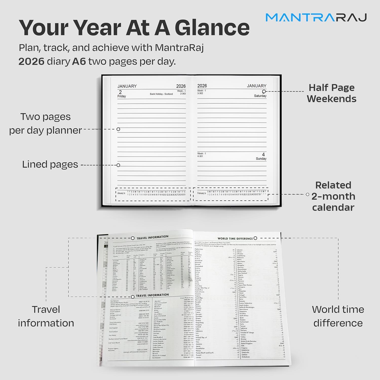 2026 Diary A4 A5 A6 Week To View Or Page A Day Desk Diary Hard Backed Diaries - Picture 52 of 62