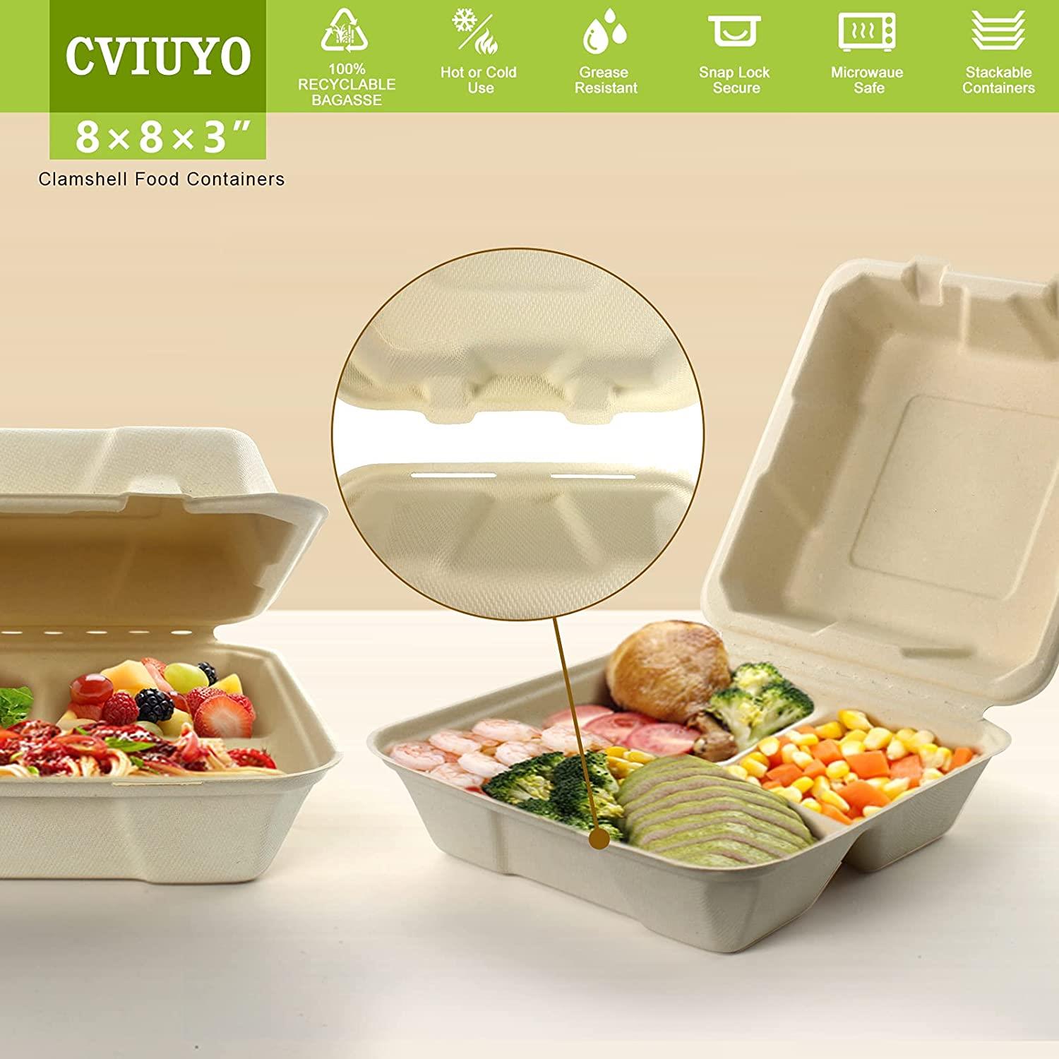 100% Compostable Clamshell Take Out Food Containers Bagasse 50 Pack - 450/1000ml - Picture 12 of 17