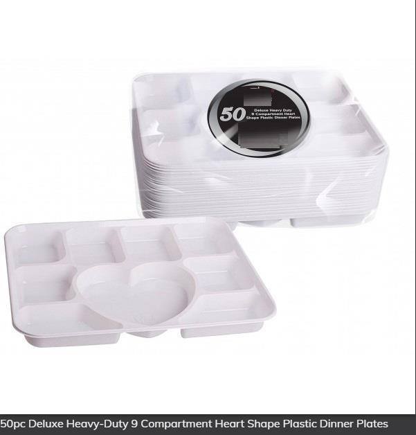 Deluxe Heavy-Duty Compartment Plastic Reusable Dinner Party Plates - Picture 12 of 16