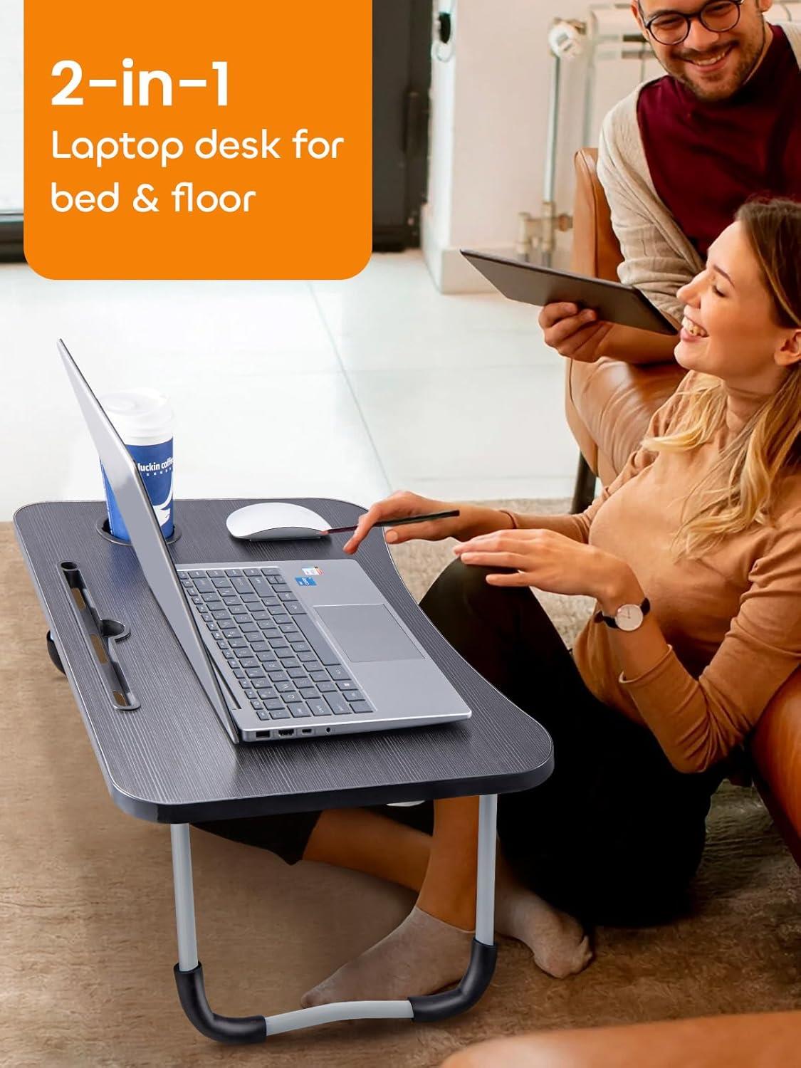 Laptop Bed Table Lap Standing Desk with Foldable Legs & Cup Slot Sofa Bed Stand - Picture 10 of 39