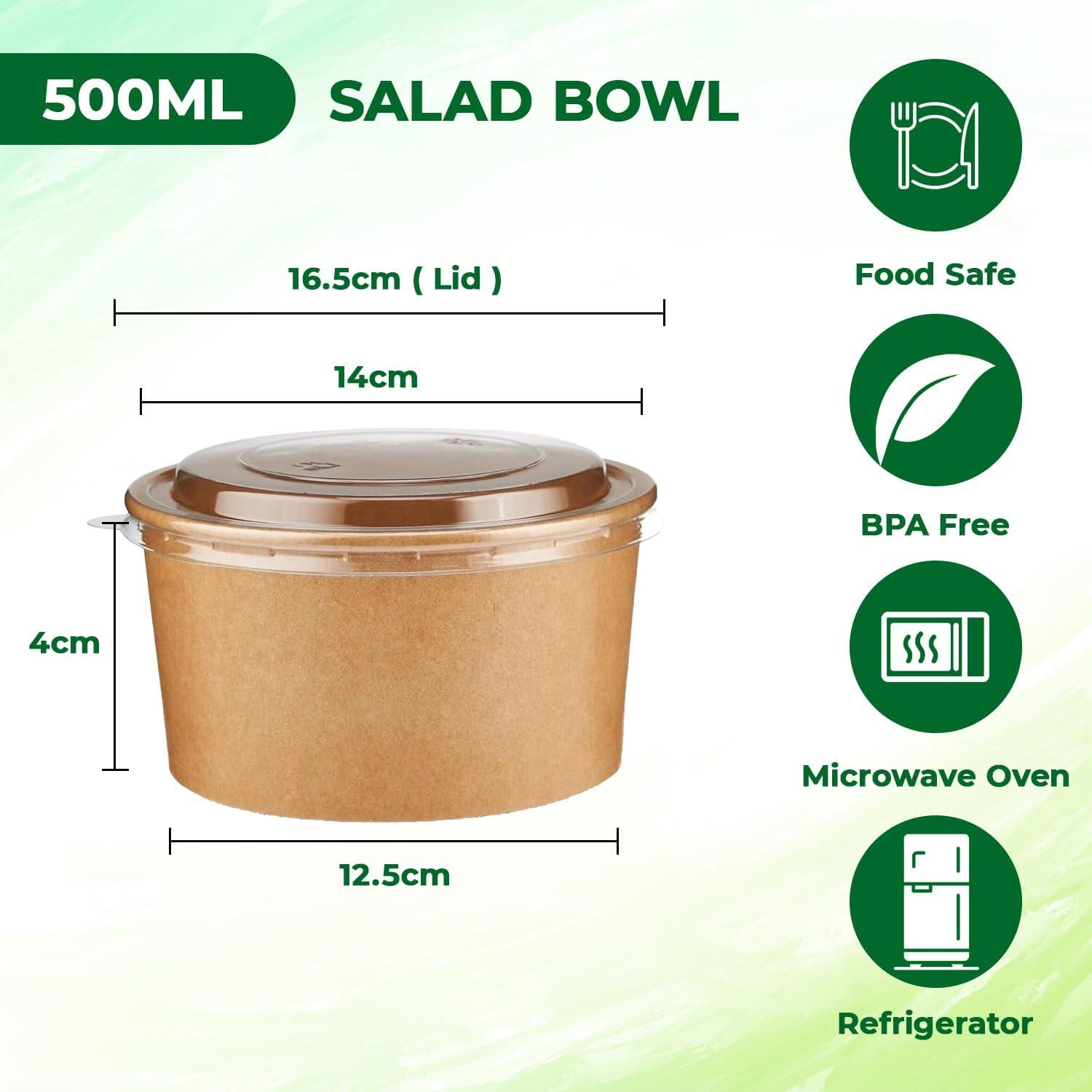 Disposable Kraft Salad Paper Bowls with Lids Takeaway Food Bowls Soup Containers - Picture 8 of 32