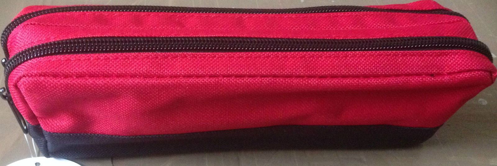 Double Pocket Zip Rectangular Large Fabric Pencil Case Assorted Colours School - Picture 5 of 5