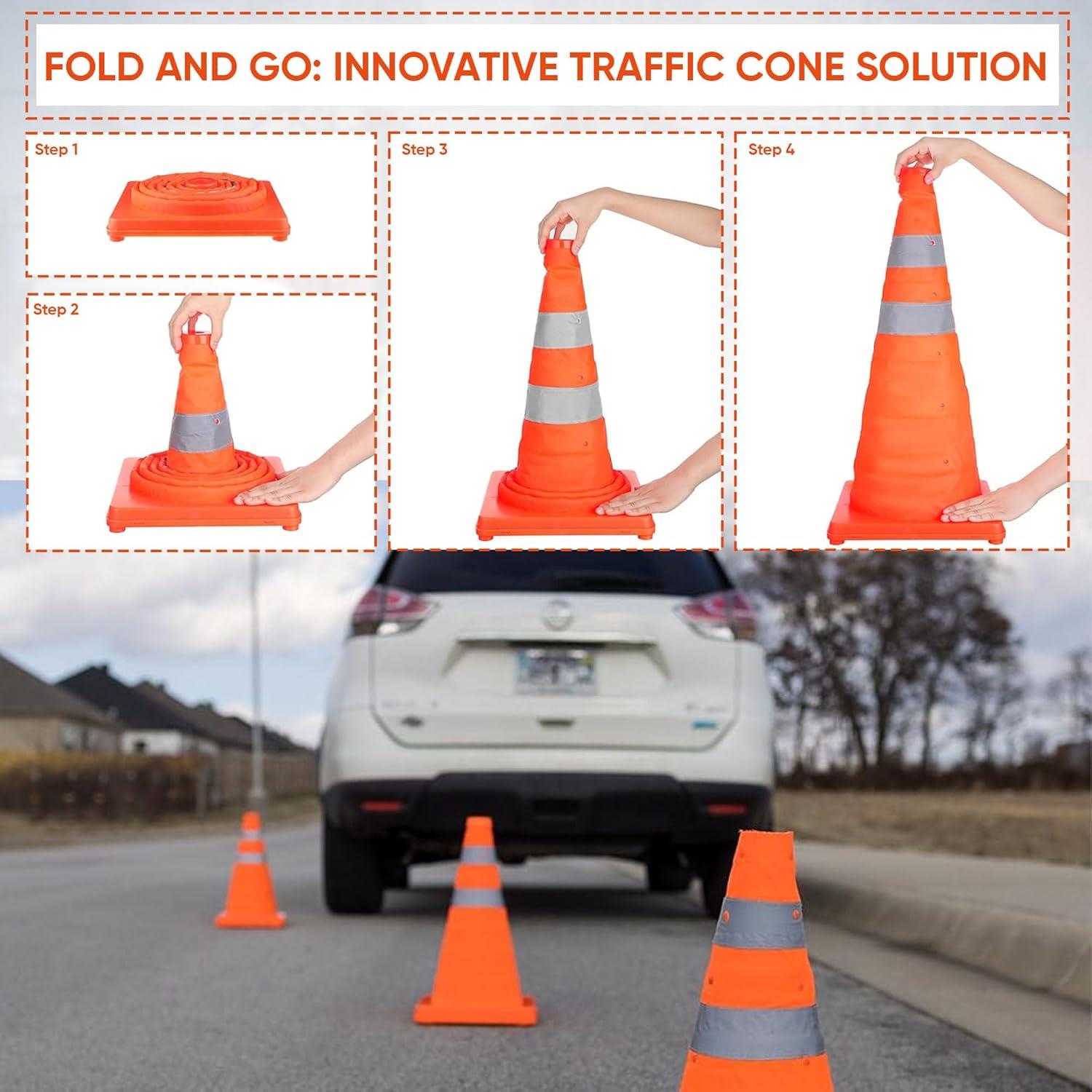18" Pop Up Collapsible Safety Traffic Warning Cone Car Van Caravan Motorhome - Picture 20 of 24