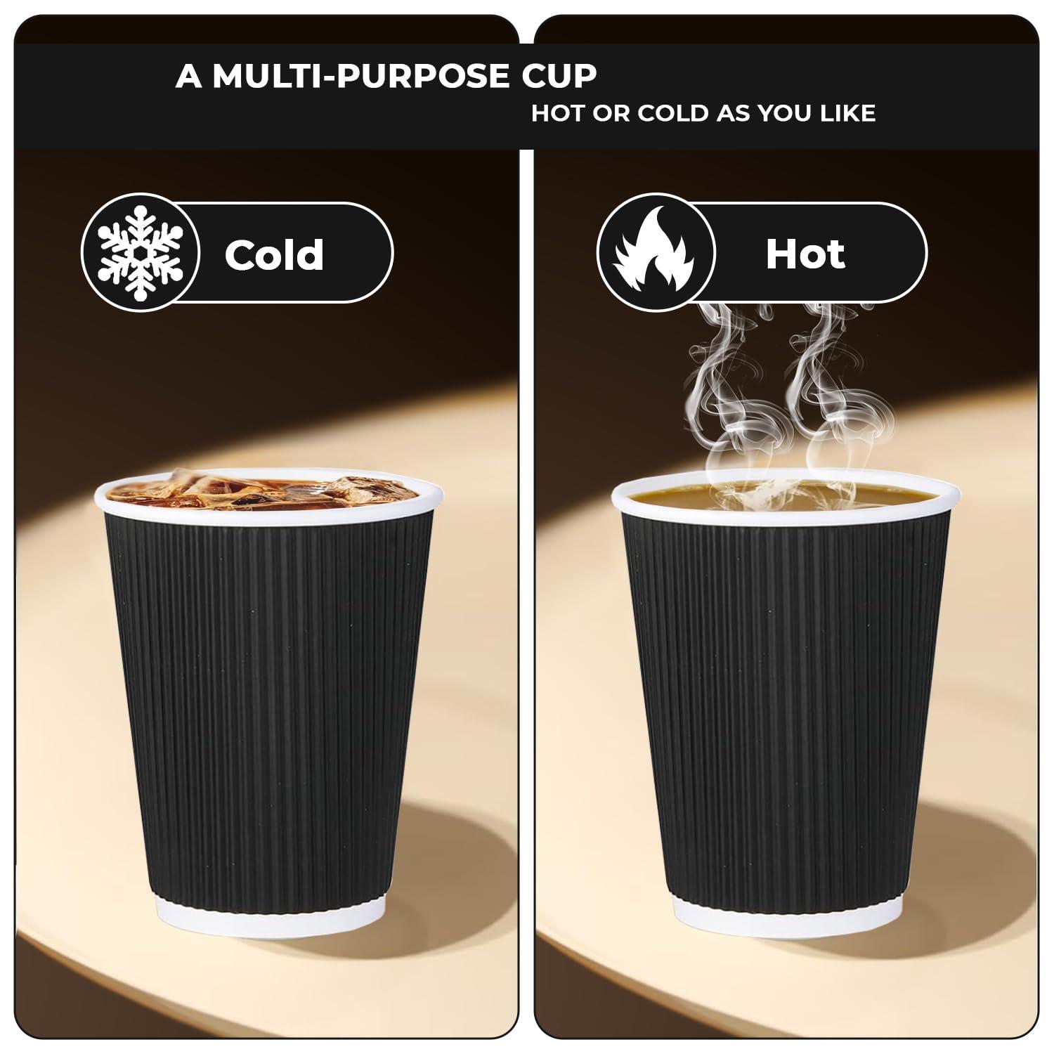 Black Disposable Coffee Cups Triple Wall Ripple Takeaway Drinks Paper Cups 12oz - Picture 21 of 40