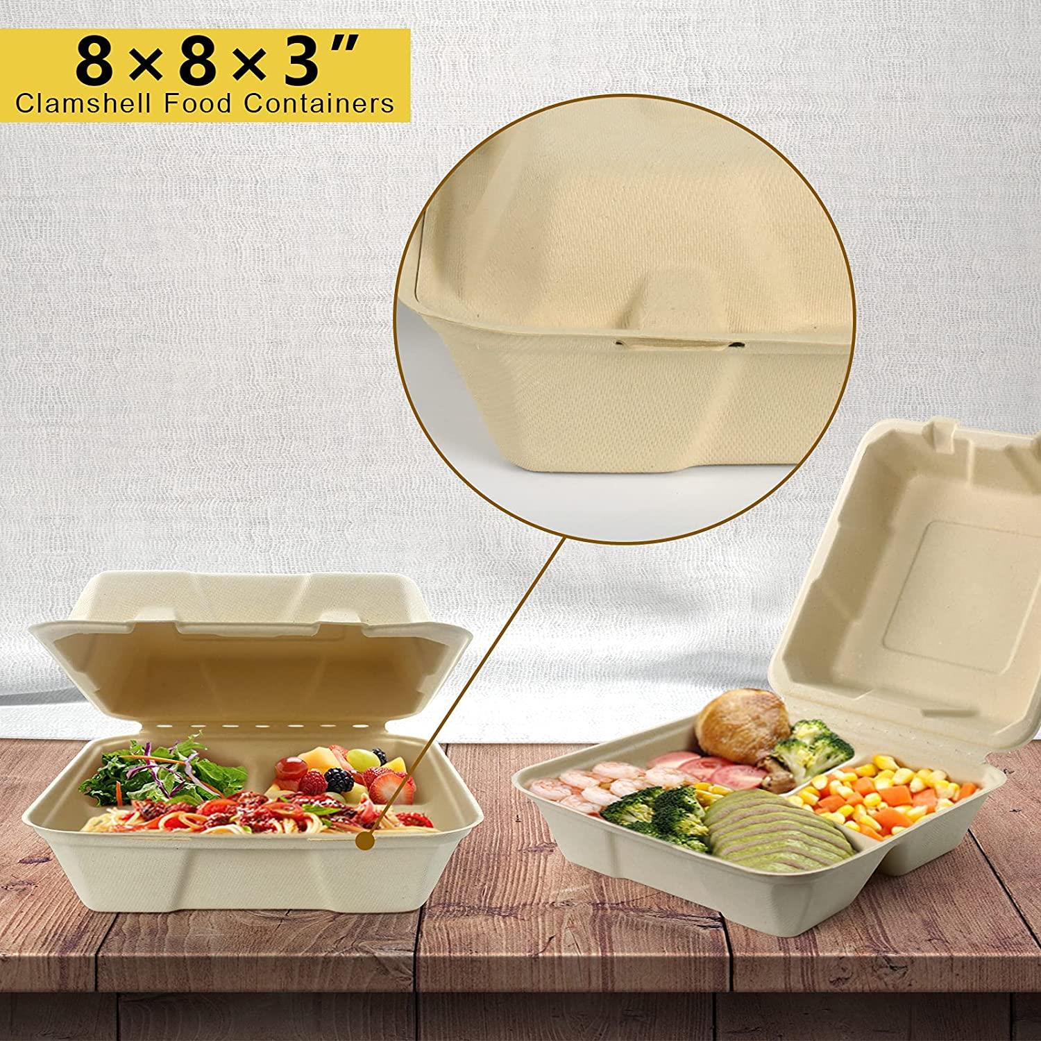 100% Compostable Clamshell Take Out Food Containers Bagasse 50 Pack - 450/1000ml - Picture 16 of 17
