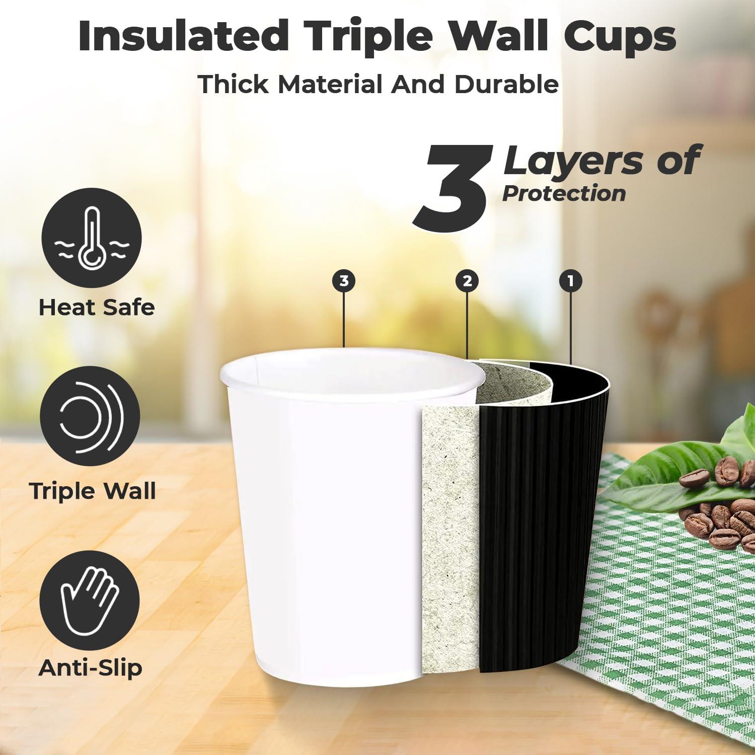 Black Disposable Coffee Cups Triple Wall Ripple Takeaway Drinks Paper Cups 12oz - Picture 18 of 40