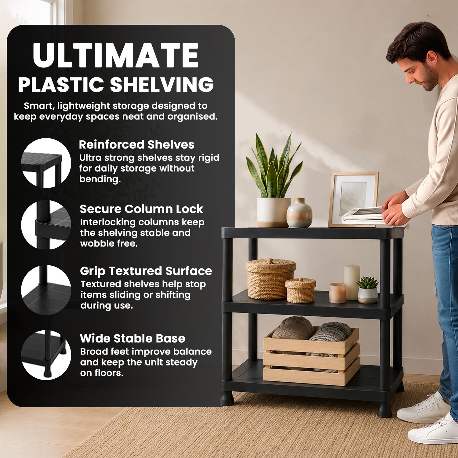 3/4/5 Tier Plastic Shelving Home Storage Heavy Duty Garage Racking Organiser - Produktbild 4