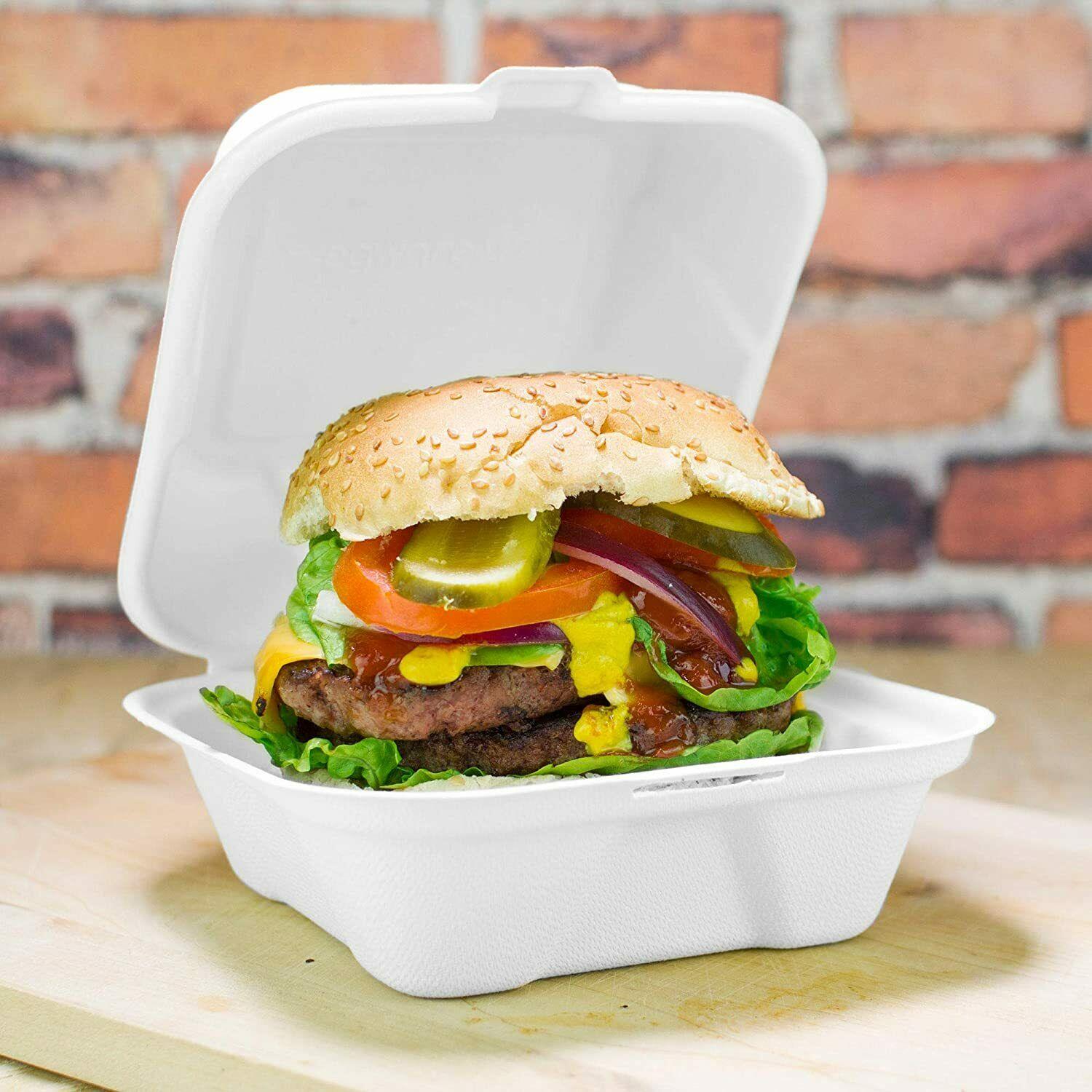 100% Compostable Clamshell Take Out Food Containers Bagasse 50 Pack - 450/1000ml - Picture 10 of 17